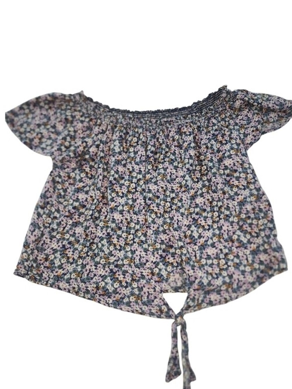 Arizona Floral Smocked Off-Shoulder Tie-Front Top